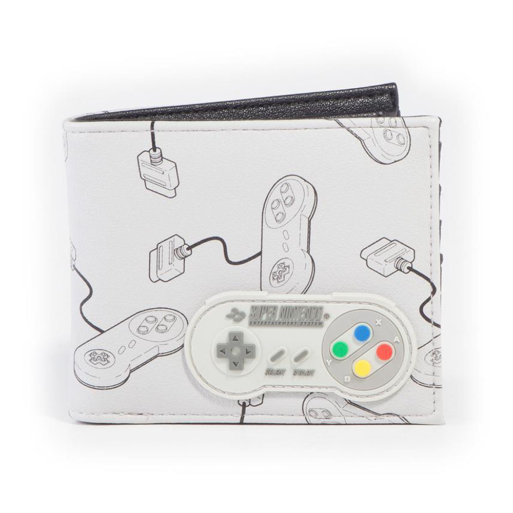 NINTENDO SNES Controllers All-Over Print with Rubber Patch Bi-fold Wallet, Male, Grey/Black (MW45361