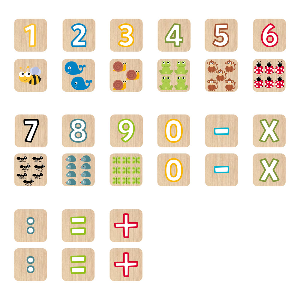 FAUJAS Seek'O Blocks Children's Numbers and Animals Wooden Cubes, 52pcs, Ages Three Years and Above,