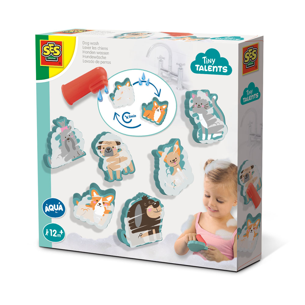 SES CREATIVE Children's Tiny Talents Aqua Dog Wash Bath Toy Set, Unisex, 12 Months and Above, Multi-