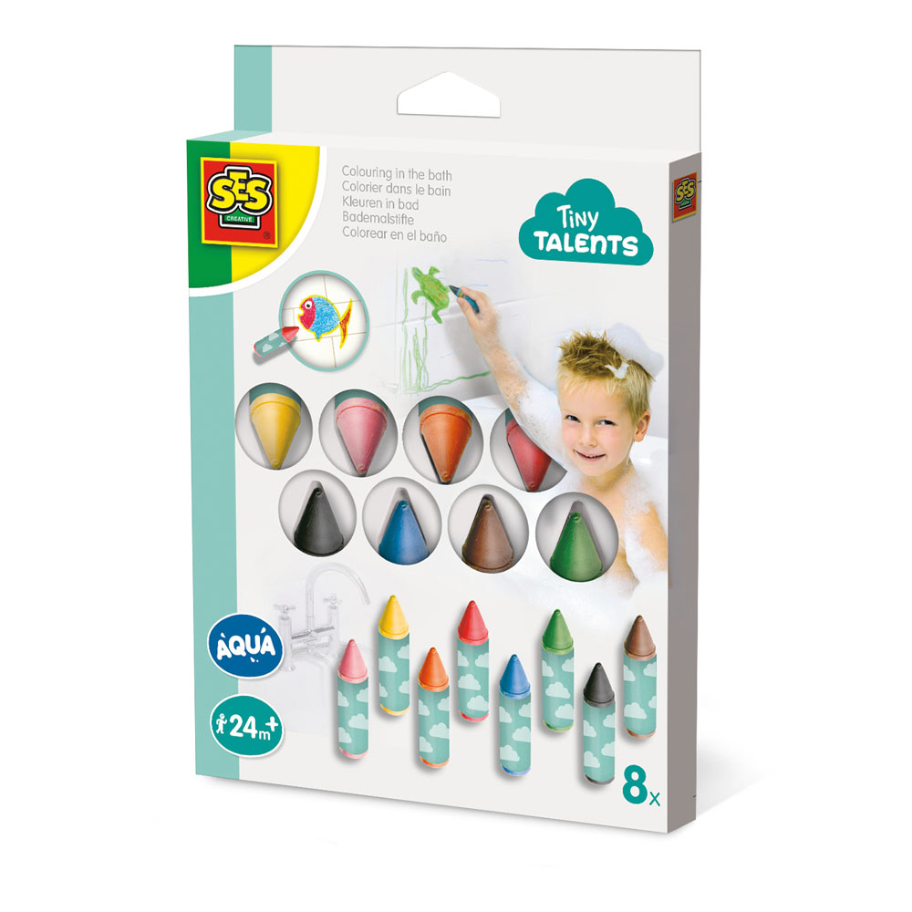 SES CREATIVE Children's Tiny Talents Aqua Colouring in the Bath, 8 Aqua Crayons Set, Unisex, 2 Years