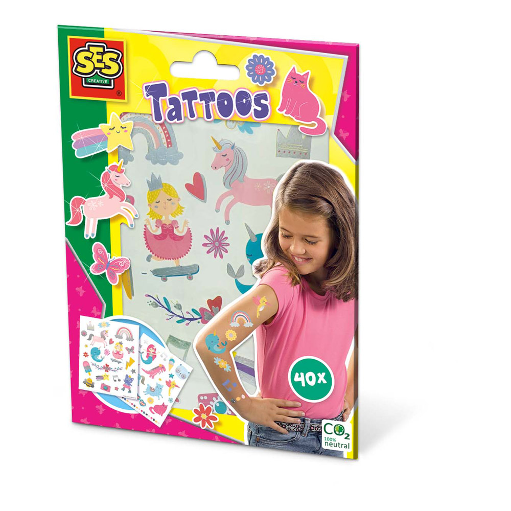 SES CREATIVE Children's Tattoos for Fairy Tales, 40 Metallic Effect Temporary Tattoos, Unisex, Three