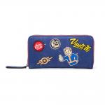 FALLOUT 76 Vault 76 Denim with Embroidered Patches Purse Wallet with All-Around Zip, Female, Blue/Re